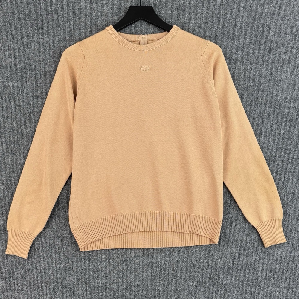 Vintage Givenchy Sweater Womens Size S Peach 4G Logo Crewneck Knit Back Zip